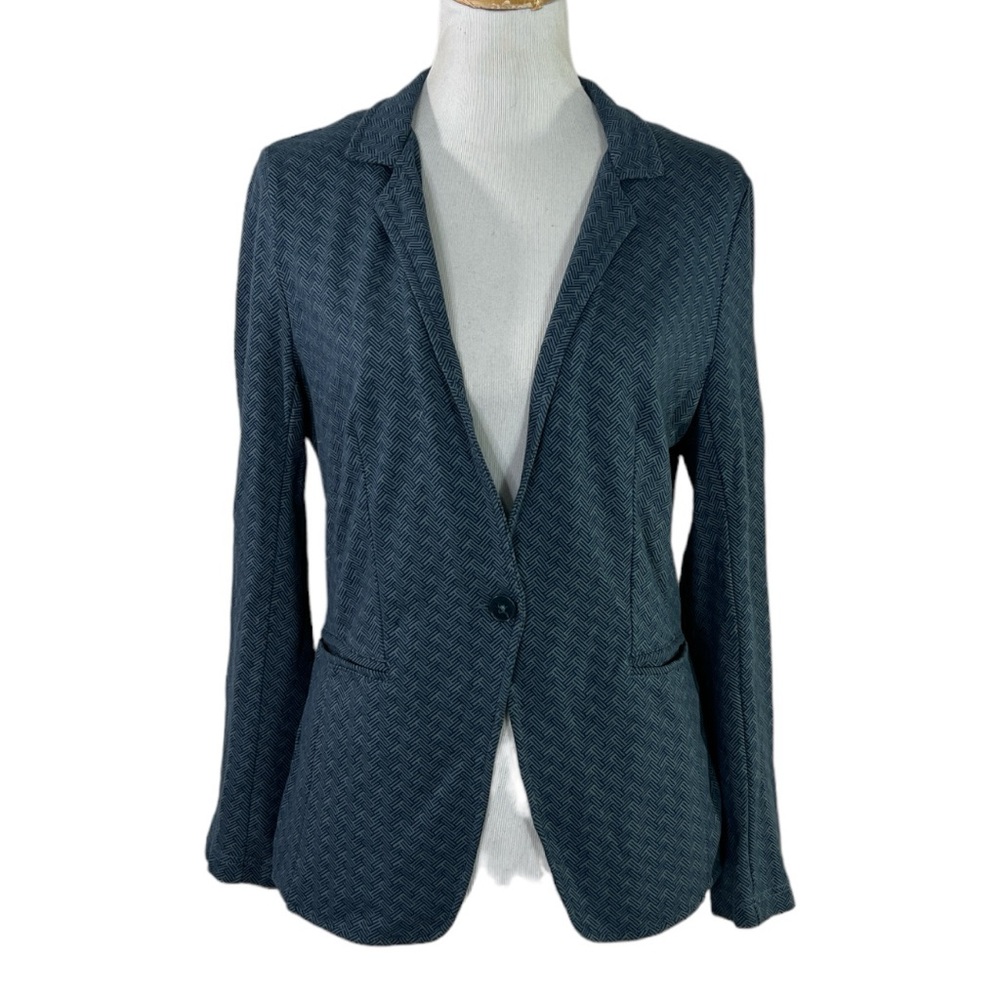 Betabrand Transcendent Blazer in Blue Herringbone Pattern Size Medium